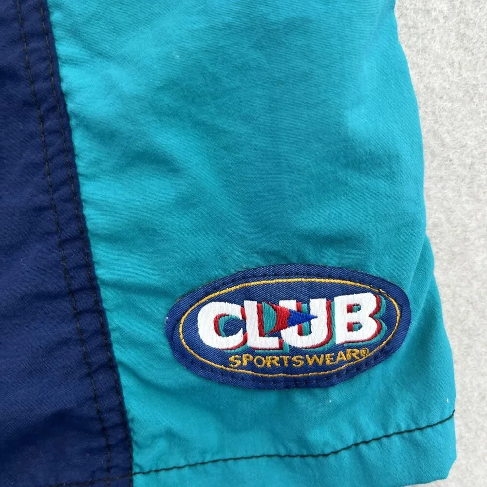 Club Sportswear Swim Trunks USA Made 80s 90s M Teal Navy Unisex Colorblock VTG